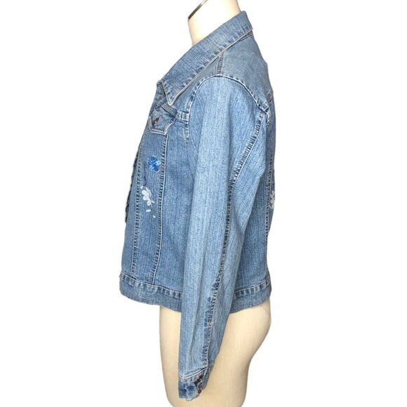 Jean Jacket Girls L Arizona Jean Co. Denim Jacket Purple Rhinestones Embroidery - Picture 4 of 13